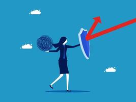 a woman holding a shield and an arrow pointing up vector