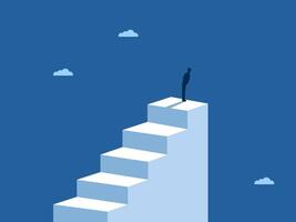 Successful financial strategy. Businessman standing on the top of the ladder vector