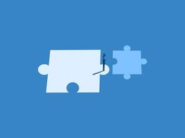 Conflict, businessman solves the problem of mismatched small and large jigsaw pieces vector