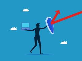 man holding a shield and an arrow pointing up vector