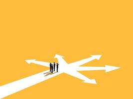 Choose a business direction ,Businessman team standing at a crossroads following the arrows vector