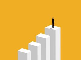 Mission complete, Businessman bravely stands on the highest bar graph vector