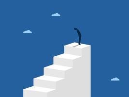 Increased growth. Businessman standing on the top of the ladder vector