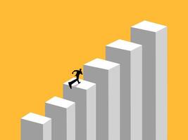 Growing, Progress, Businessman running on the growing bar graph vector