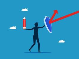 a man holding a shield and an arrow pointing up vector