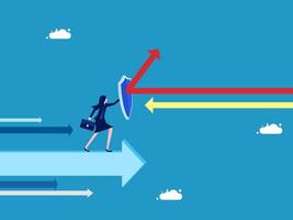 businesswoman walking on arrow pointing up and arrow pointing down vector