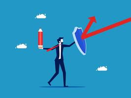 holding a shield and pencil an arrow pointing up vector
