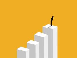 Successful businessman standing on a higher bar graph vector