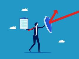 businessman holding a clipboard and an arrow pointing up vector