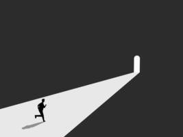 Discover New Way, Get Out Of The Situation. Businessman Running To The Door vector