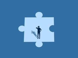Find a partner, businessman solves a problem on a single puzzle piece vector