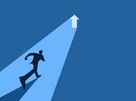 Career growth, Businessman running on the arrow pointing up vector