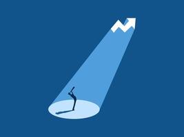 Businessman looking through binoculars at a glowing volatility and growth chart vector