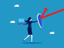 a businesswoman holding a shield and an arrow pointing up vector