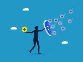 a man holding a shield with coins and a cloud vector