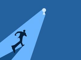 Puzzle, Success, Businessman running to the keyhole icon vector