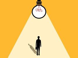 Light guides thoughts, Businessman and light bulb team vector