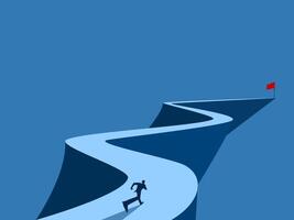 Endurance, Career path, Long term, Businessman running on a long and winding path to the flag vector