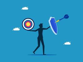 man holding shield and arrow with target on blue background vector