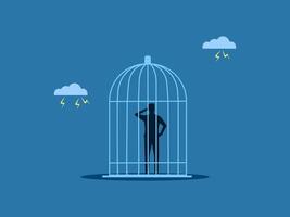 Problems, businessman broken and locked in a cage vector