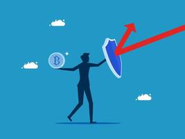 man holding a shield with a red arrow pointing up vector