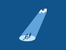 Growing leader, Businessman team following a glowing growth chart vector