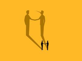 Lies, untrustworthiness, deception, two businessmen negotiate with a deceitful shadow vector