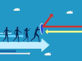 a group of people walking on an arrow with arrows pointing up vector