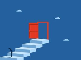 Start of a Business Career.Businessman Goes to the Open Door vector