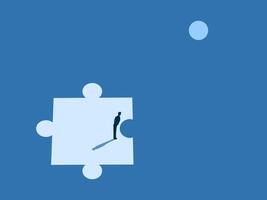 Businessman analyzes a problem on a missing puzzle piece. vector