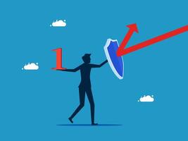 one and businessman holding shield and arrow pointing up vector