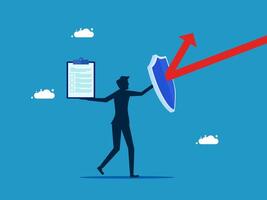 a man holding a clipboard and an arrow pointing up vector