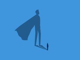 confidence concept, strength ,Businessman in the spotlight shines on the shadow of a super hero vector