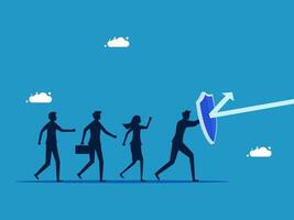 team business people running to the shield vector