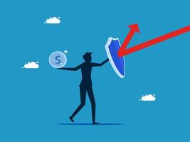 a man holding up a shield and a dollar sign vector