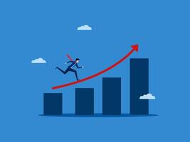 Businessman running on red arrow up the growth graph vector