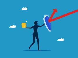 man holding shield and arrow pointing up vector