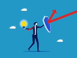 businessman holding up a shield with an arrow pointing up vector