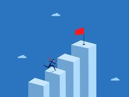 Committed to success, Businessman running up the graph to the red flag vector