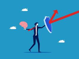 businessman holding a shield with a brain on it vector