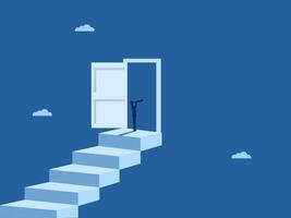 Finding Jobs, man Holding Telescope On Open Door vector