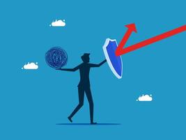 businessman holding a shield and an arrow pointing up vector