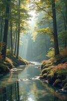 Sunlit Forest Stream photo