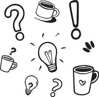 Black-and-white artwork featuring four sketch-style icons. vector
