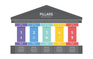 five pillars jigsaw framework Infographic diagram chart template for business presentation illustration. vector
