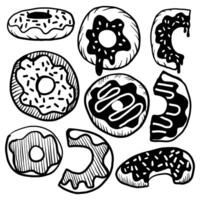Set of donut doodles hand drawn in black ink vector