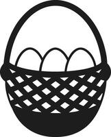 Easter Egg Basket Silhouette - Black Icon of Woven Basket with Eggs vector