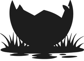 Broken Egg Shell in Grass - Black Silhouette vector