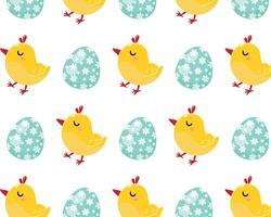 Chickens and easter eggs. pattern in cartoon style. vector