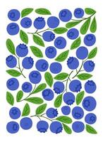 Berry banner with blue blueberries and green leaves on a white background, designed in a minimalist style. retro style botanical poster or greeting card vector